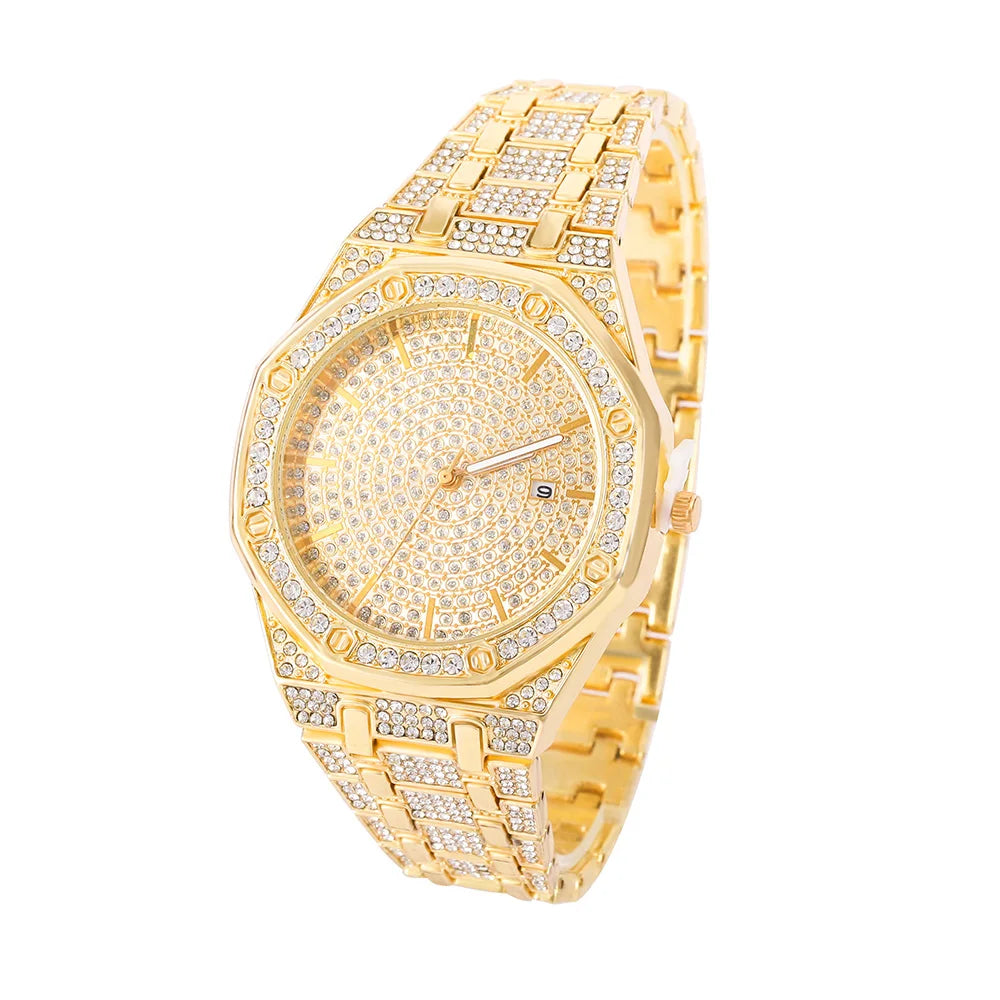 Reloj Helado para Hombre, Reloj de Oro para Hombre, Moda Hip Hop, Genial Bling Bling, Reloj de Lujo de Oro con Diamantes para Hombre, Dropshipping Relogio