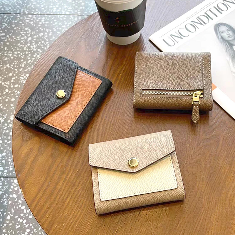Cartera corta de lujo de diseñador para mujer, de cuero genuino, monedero de marca de moda con iniciales personalizadas, tarjetero de piel de vaca para señora