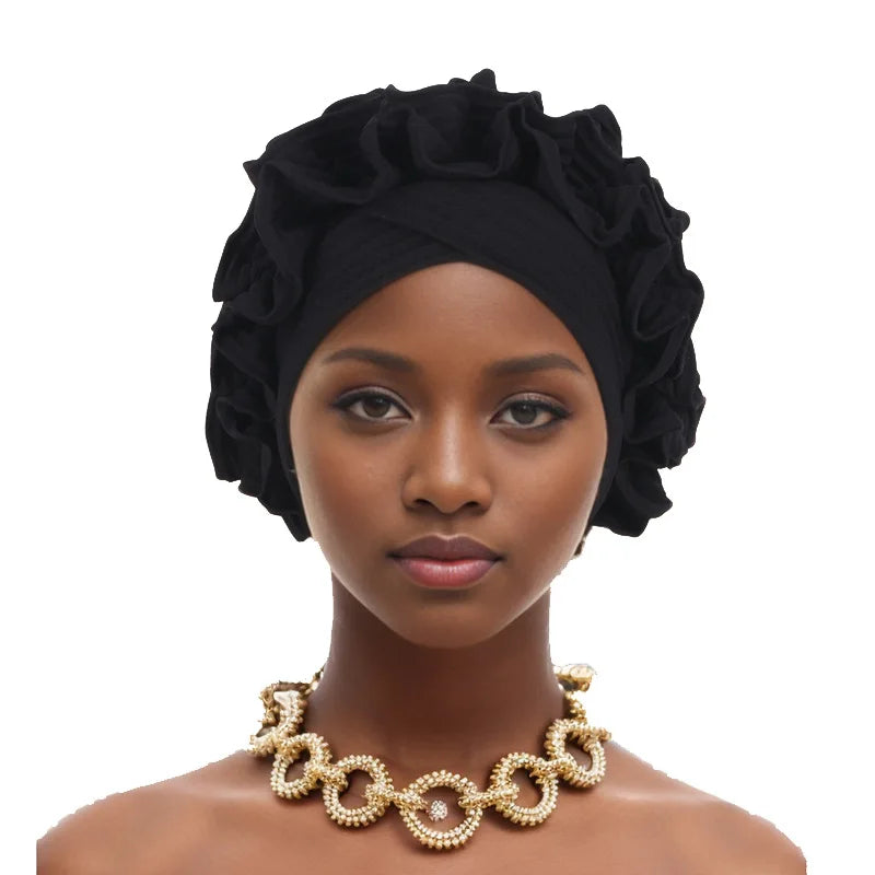 Ruffle Flower Women's Turban Cap Female Headscarf Bonnet African Headwraps Indian Hats Muslim Headwear Hat Turbante Mejur