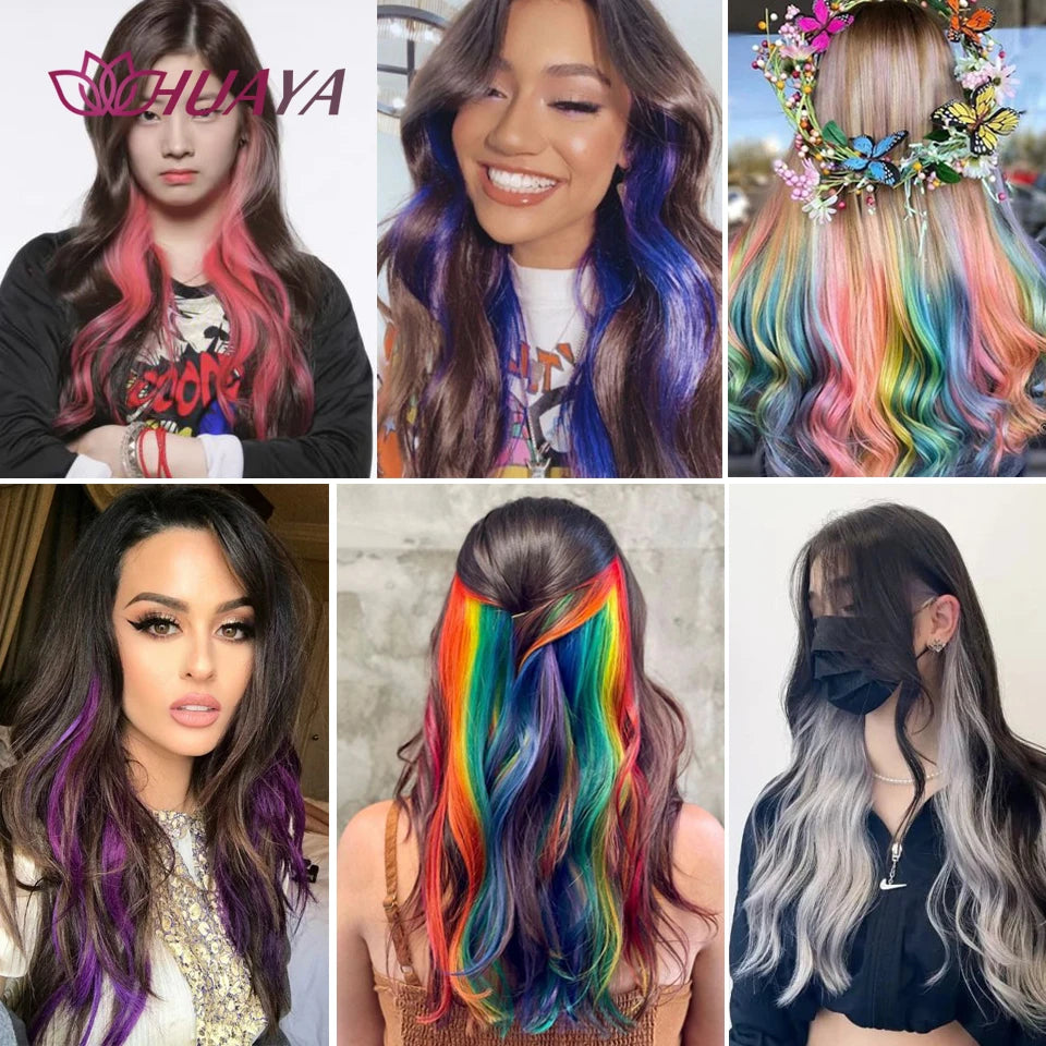 Extensions de cheveux synthétiques longues et bouclées pour femmes, résistantes à la chaleur, à clipser, couleur or, gris, violet, rose, rouge