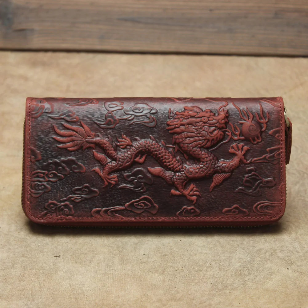 Billetera de lujo para hombre, cartera de mano de cuero genuino, monedero largo grabado en relieve, carteras de hombre de cuero grueso, carteras de mano de cuero para dinero