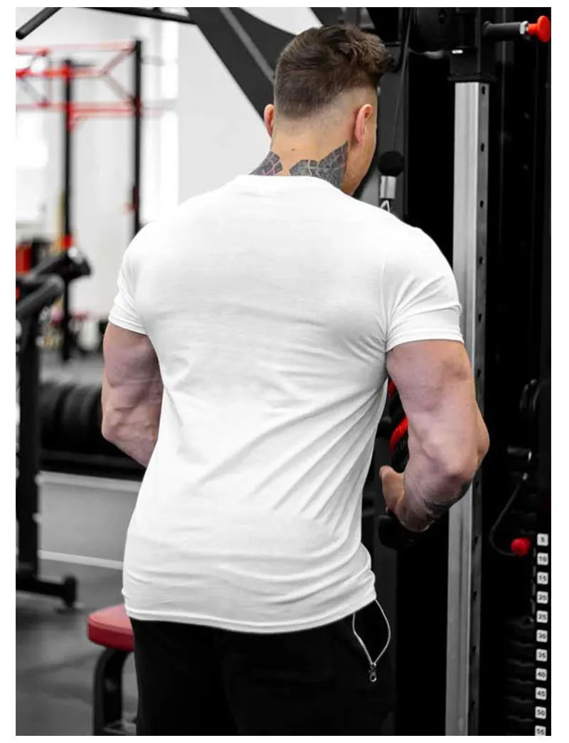 Ropa de gimnasio para hombre, camiseta de manga corta de algodón deportivo, para correr, entrenamiento, ajustada, estampada, sudadera, camisetas casuales