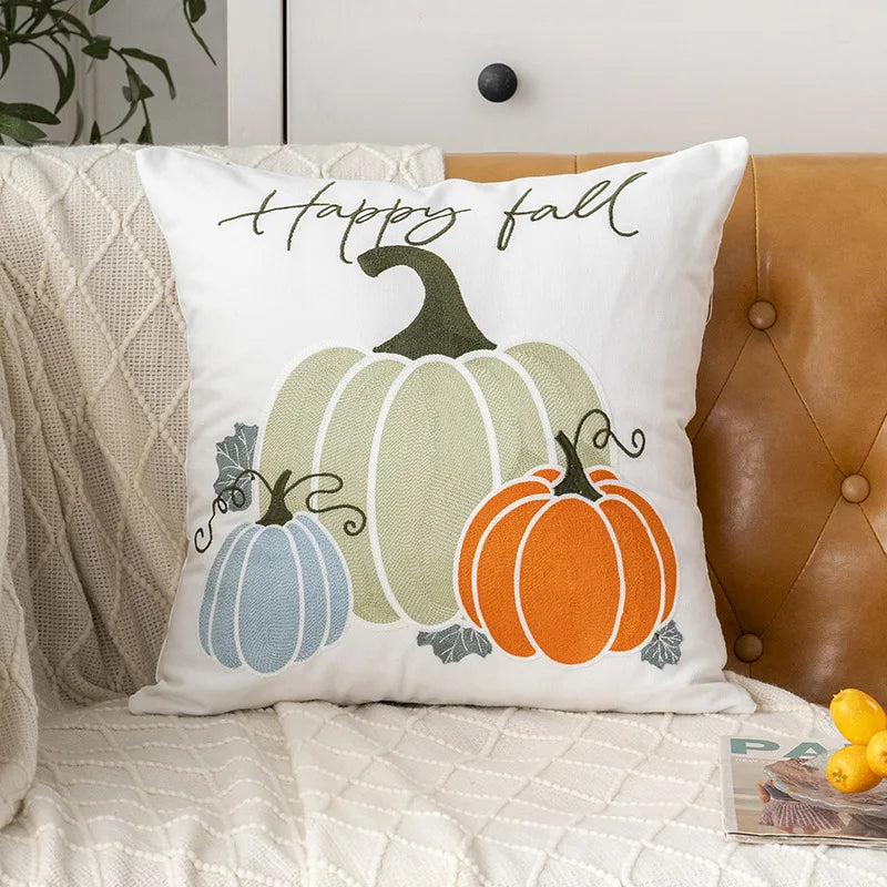 Funda de cojín bordada con toalla, bordado de calabaza de Halloween, funda de cojín de oficina de otoño