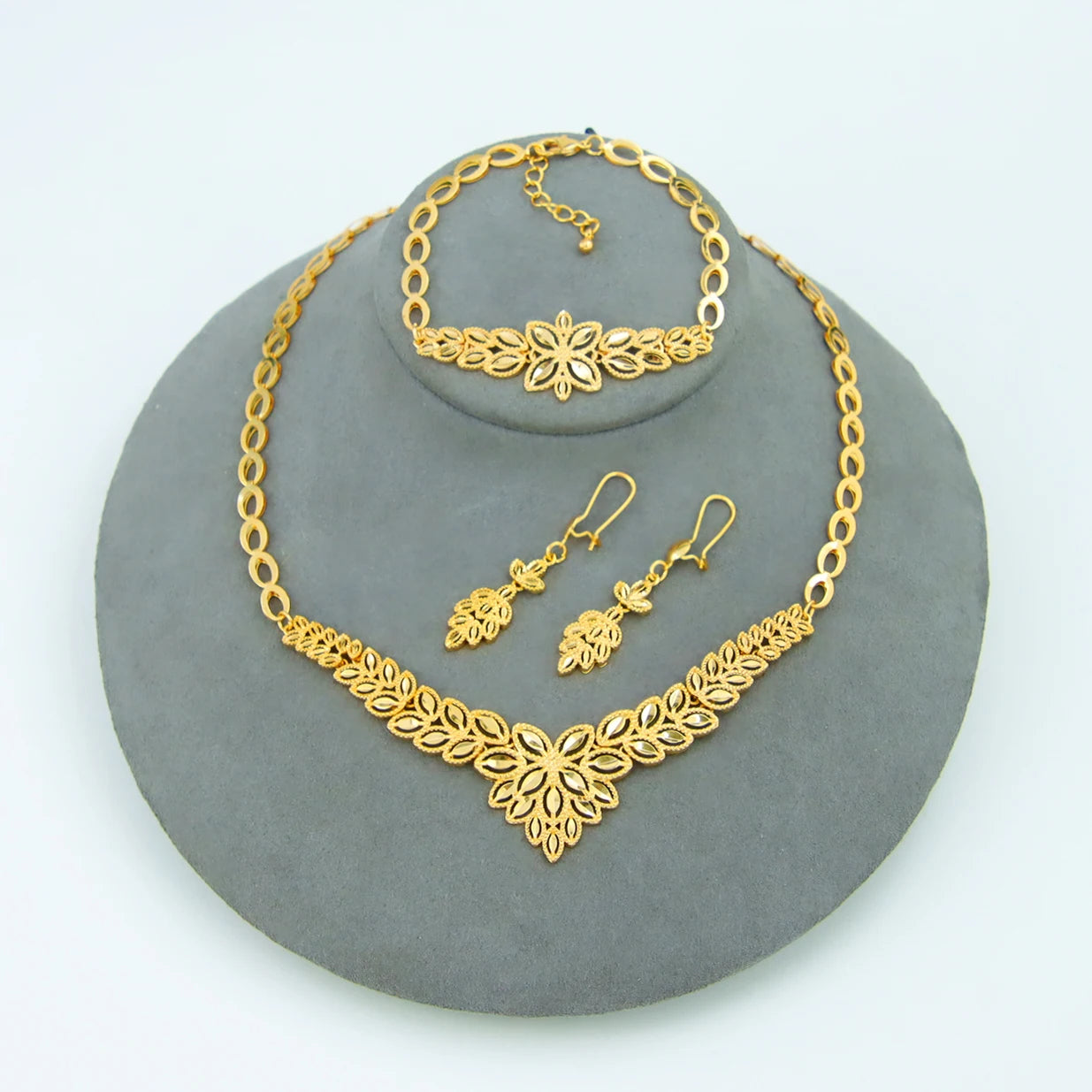Juego de joyas de boda de lujo de Dubái, chapado en oro de 21k, collar, pulsera y pendientes de oro nupcial árabe, joyería vintage para mujer brasileña