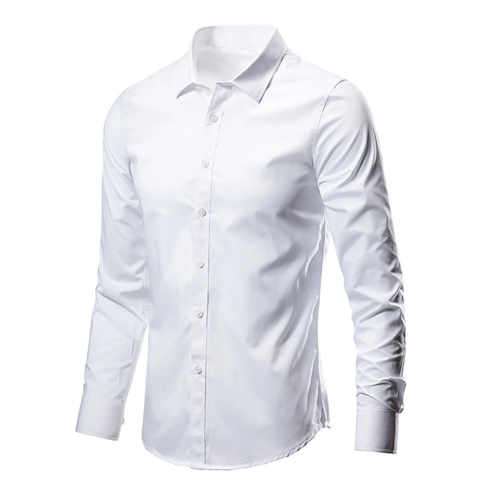 Camisa de vestir de negocios para hombre, de lujo, informal, social, formal, con solapa, manga larga, corte ajustado, color liso