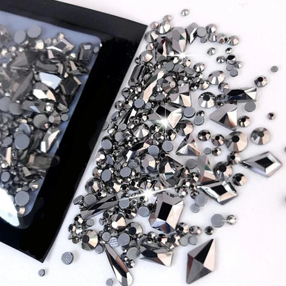 180 Uds. diamantes de imitación de cristal AB de espalda plana, gemas de diamantes de formas múltiples, piedras de cristal azul púrpura para decoración de uñas DIY