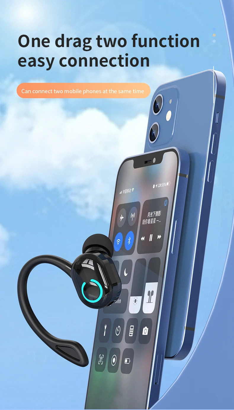 Auriculares inalámbricos Bluetooth graves HIFI con micrófono HD, tipo gancho para la oreja, auriculares con cancelación de ruido, resistentes al agua, para juegos y deportes