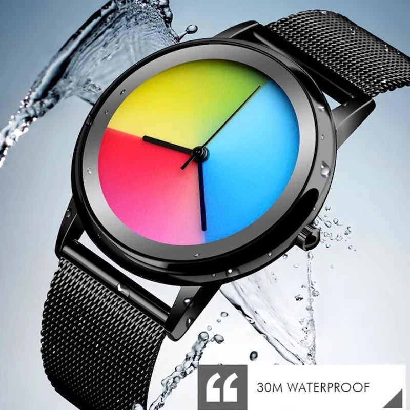 Nuevo y exclusivo reloj de mujer a la moda, informal, con esfera de color cambiante, de cuarzo, ultrafino de acero, para mujer, regalo especial