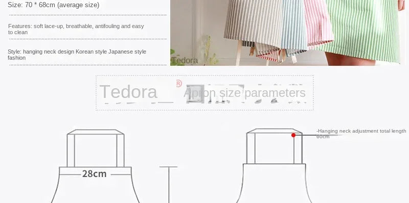 Tablier de cuisine tendance en lin à rayures pour restaurant, chef, serveur, taille réglable, pour le nettoyage de la maison et de la cuisine