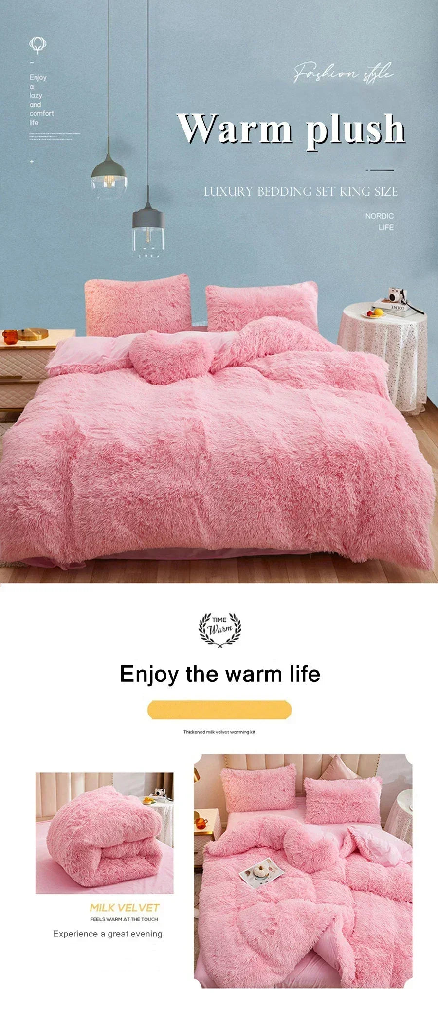 Juego de funda nórdica de felpa de lujo de 3/4 piezas – Ropa de cama cómoda y suave, perfecta para el confort del dormitorio, ideal para habitaciones de invitados y estética de dormitorios universitarios.