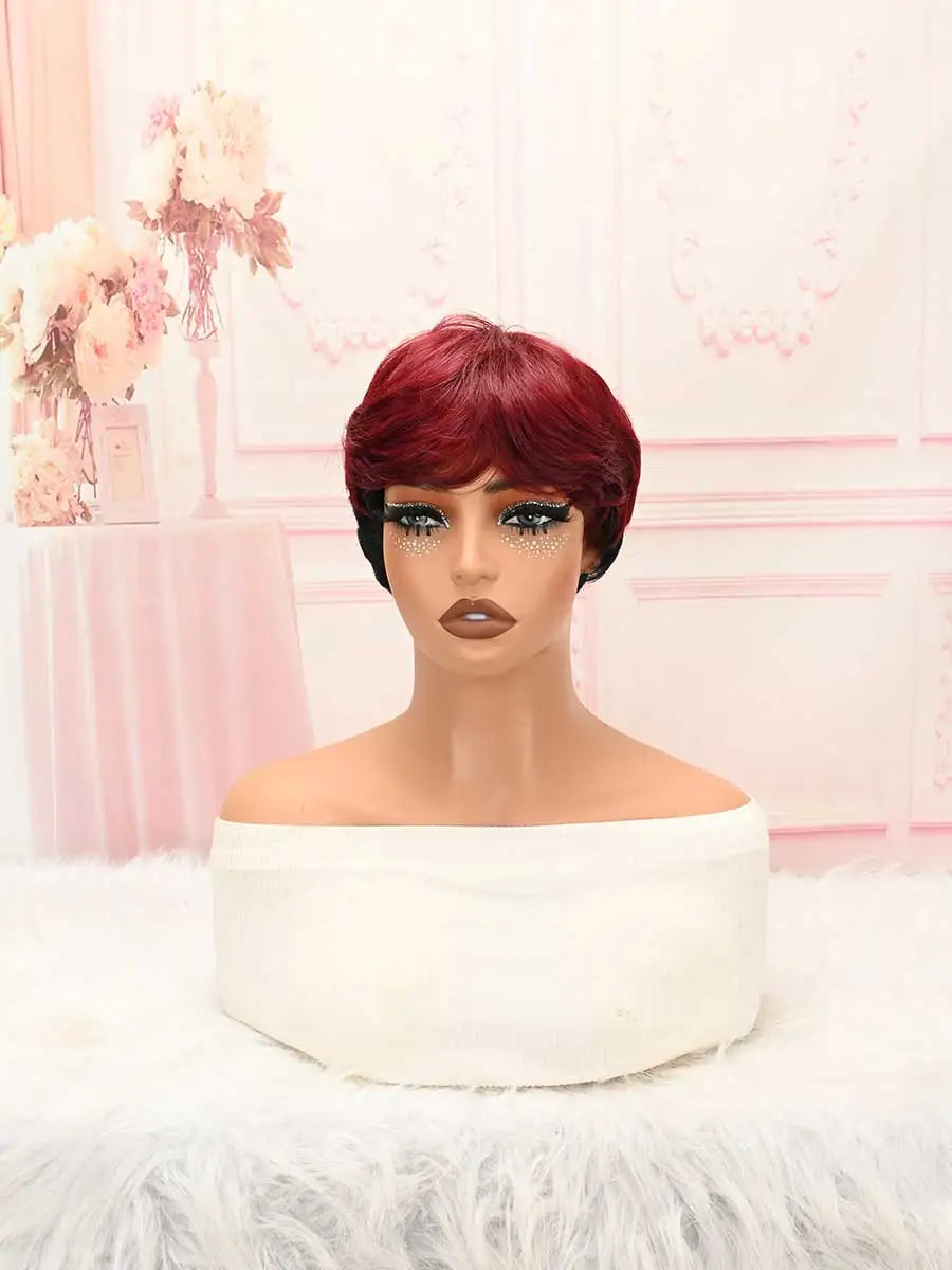 Red Black Ombre Layered Short Pixie Wig Bang Heat Resistant Synthetic Women Party Wig