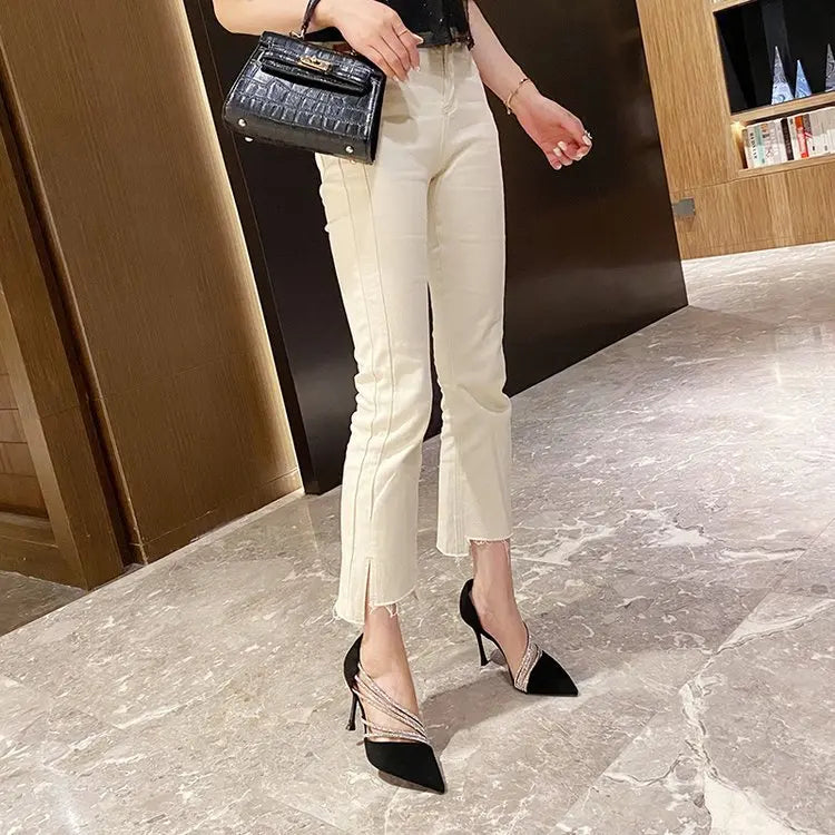 Zapatos de tacón alto para fiesta de noche de mujer, nuevos zapatos de salón elegantes para mujer, de punta, negros, con tiras, para mujer