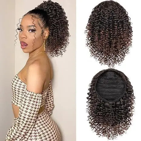 Synthetic Short Afro Kinky Curly Ponytail Hair Piece for African American Ponytail Extension Afro Kinky Curly Ponytail for Women