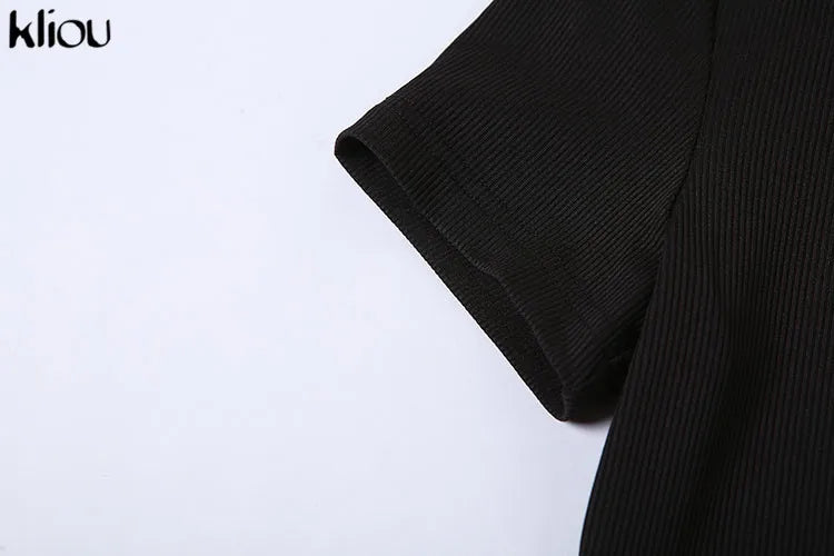 Kliou Elegante Vestido Largo de Oficina para Mujer Color Liso Cuello Vuelto Manga Corta Botones Abertura Lateral Moldeador de Cuerpo Estilo Urbano