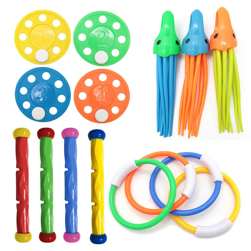 Juguetes de natación y buceo para niños con peces y delfines, boya para piscina, búsqueda del tesoro, buceo, diamantes de agua, juego de juguetes acuáticos para niños, juego reutilizable de regalo