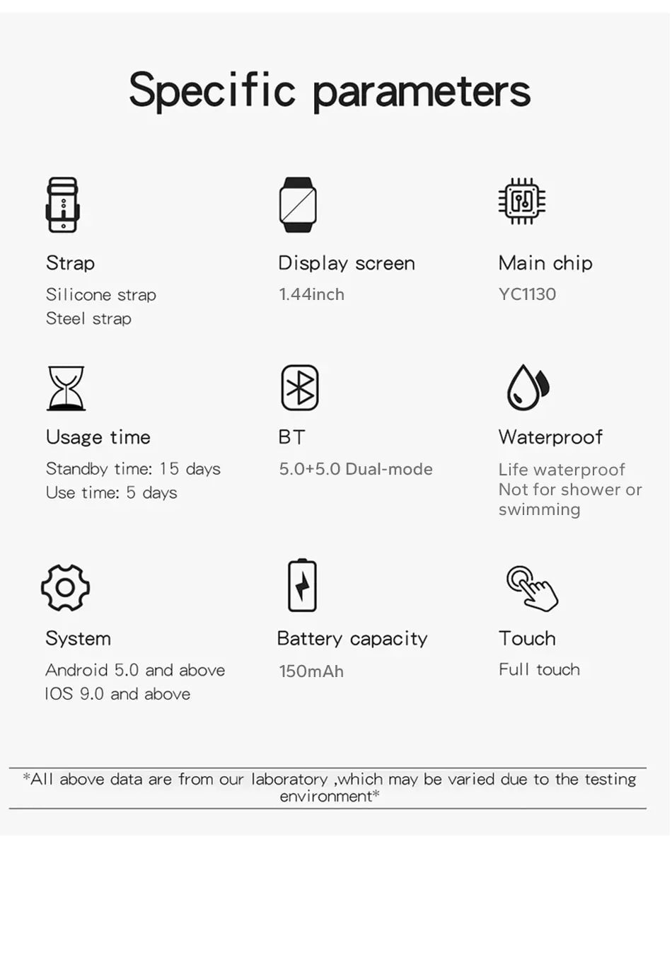 Smartwatch para teléfono Android. Pantalla a color de 1,44 pulgadas, táctil, llamada Bluetooth, carga magnética.