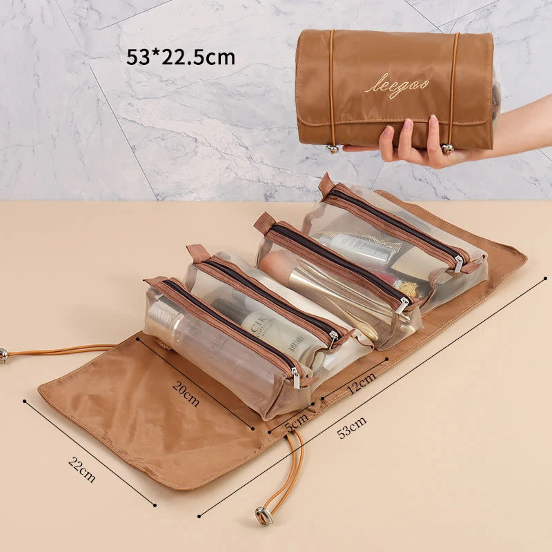 Bolsas de maquillaje desmontables, 4 piezas en 1, neceser portátil de viaje plegable y separable, organizador de almacenamiento de artículos de tocador, bolsa de maquillaje nueva