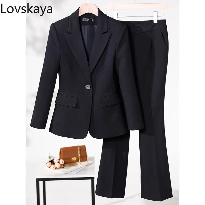 Conjunto de trabajo de negocios de 2 piezas, blazer de manga larga y pantalón de mujer, traje formal en morado, azul, rojo y negro