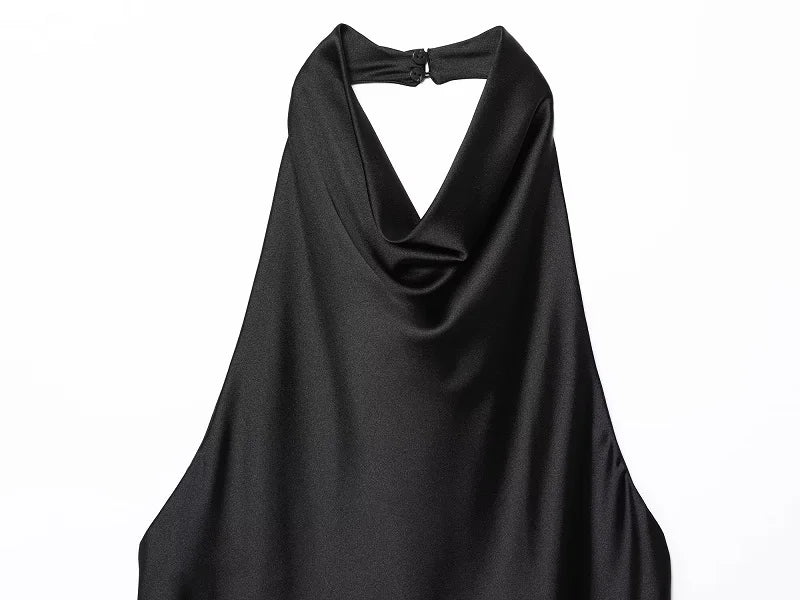 Haut dos nu en satin noir pour femme, haut de plage rose, épaules dénudées, pour l'été