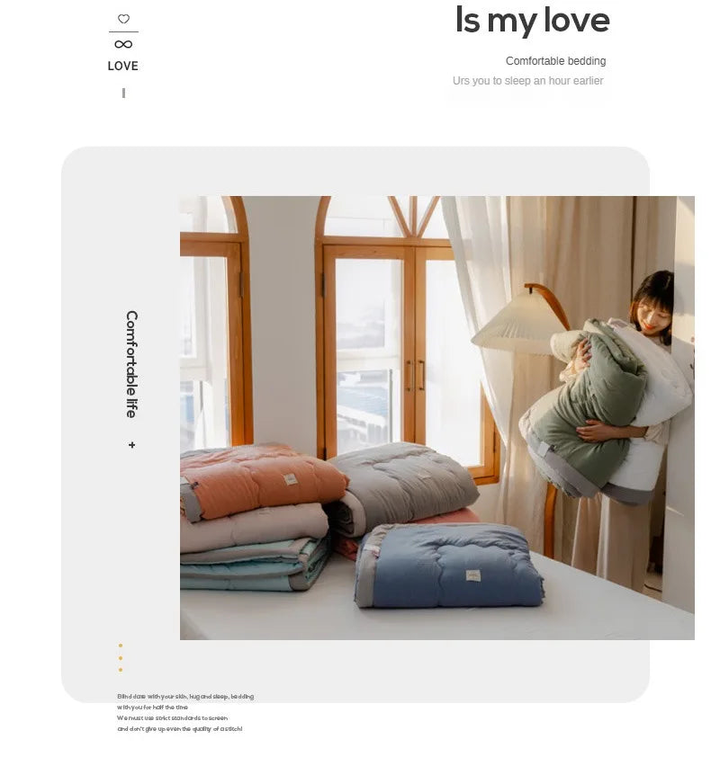 Nouvelle couette d'été matelassée en coton polyester japonais douce pour la peau, lavable, légère, style luxueux, couleur unie, légère