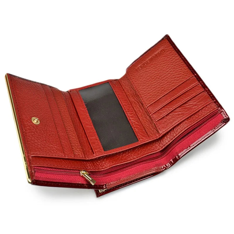 Cartera de piel charol de lujo para mujer Estilo euro-americano Monedero de diseñador Piel de vaca Patrón de cocodrilo Compacta Alta calidad