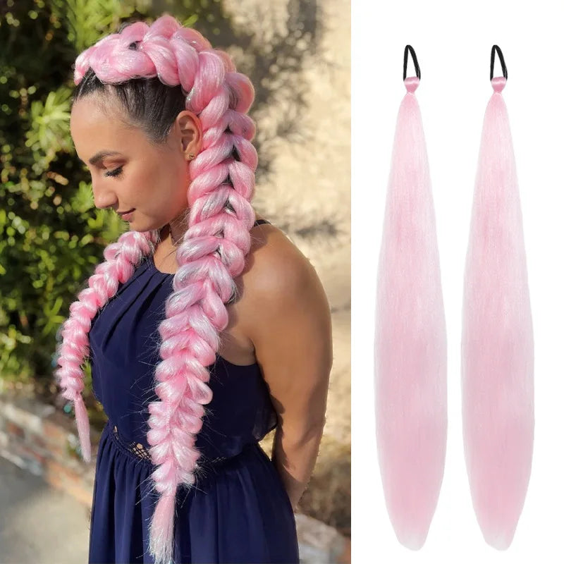 2PCS Synthetic pair of female rubber band boxing color synthetic braided ponytail wig long straight hair heat-resistant ponytail