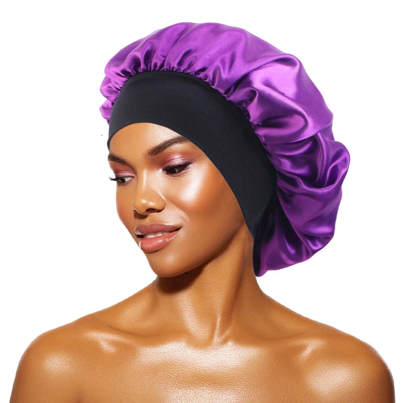 Gorros de satén lisos para mujer, con ala ancha, para dormir, bañarse, gorro unisex, con banda elástica, para el cuidado del cabello