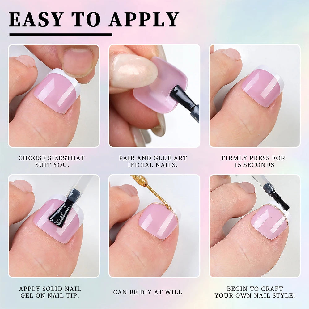 Uñas Postizas Francesas 120 Uds Borde Blanco Cubierta Completa Uñas Postizas Diarias Cuadradas Cortas Rosadas Para Decoración De Pedicura De Pies