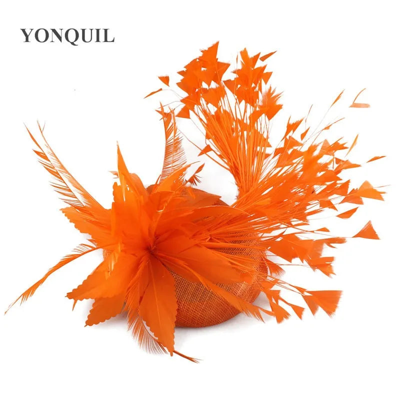 Fashion Feathers Hats Sinamay Fascinators Chapeau Elegant Women Hair Fedora Accessory Ladies Party Tea Race Headwear With Clips