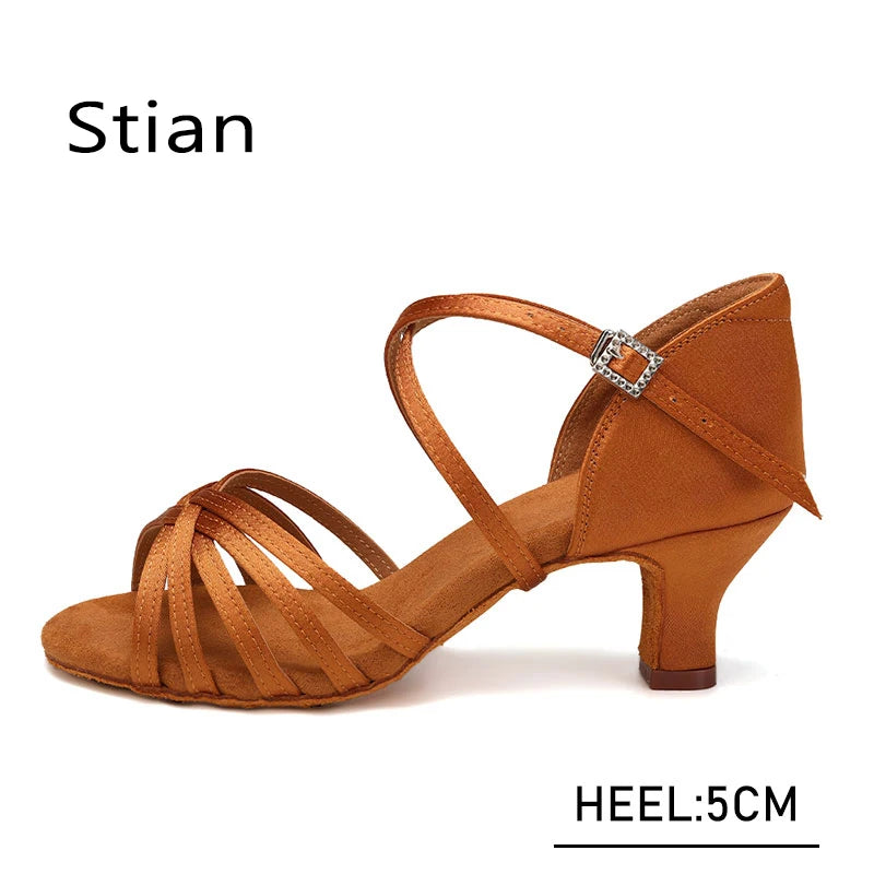 Chaussures de danse latine pour femmes SWDZM, talons hauts, tango, soirée dansante, sandales de salsa en satin pour filles, chaussures de bal de salon