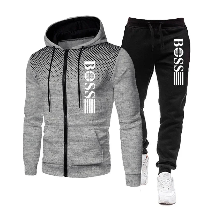 2026 New Men's Zippered Hooded Sweatshirt + Casual Pants Set, suitable for autumn and winter fashion, fitness and warm sports we