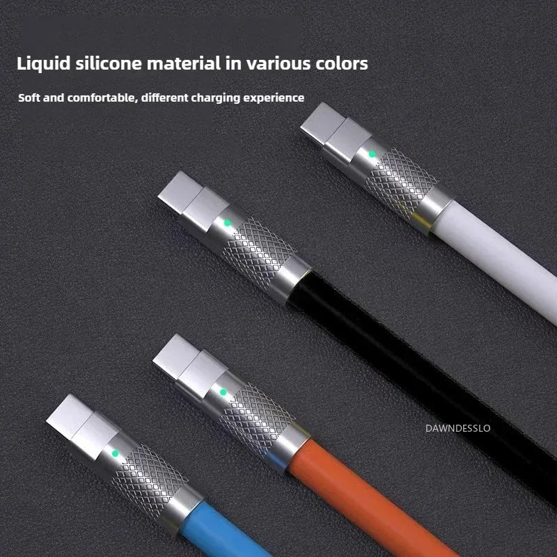 Ny 120W 7A Superrask PD Type C flytende silikonkabel 1M 1.5M 2M USB-kabel USB C til C ladekabel for Xiaomi Huawei