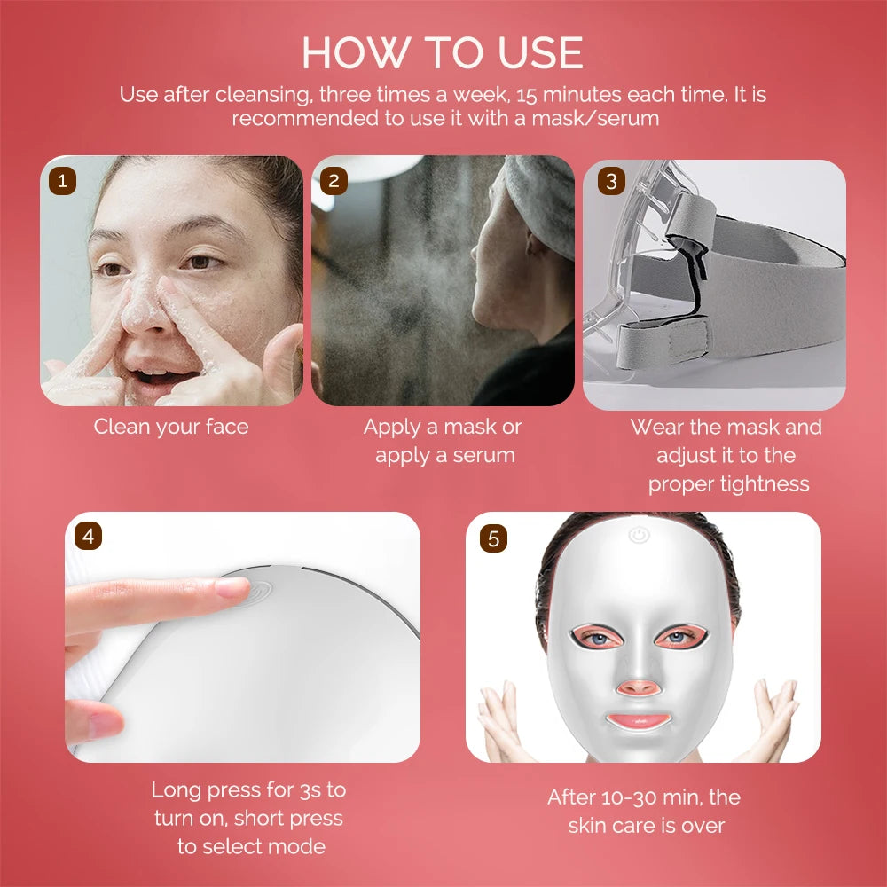 foreverlily 7 Colors Photon Facial LED Mask Red Light Therapy Anti Aging Face Neck Beauty Mask Relaxation Treatment Anti-Wrinkle