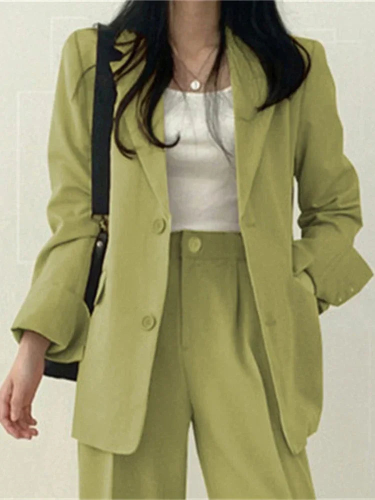 Elegant dresssett i to deler for kvinner – jakke og bukse i koreansk stil for vår og høst