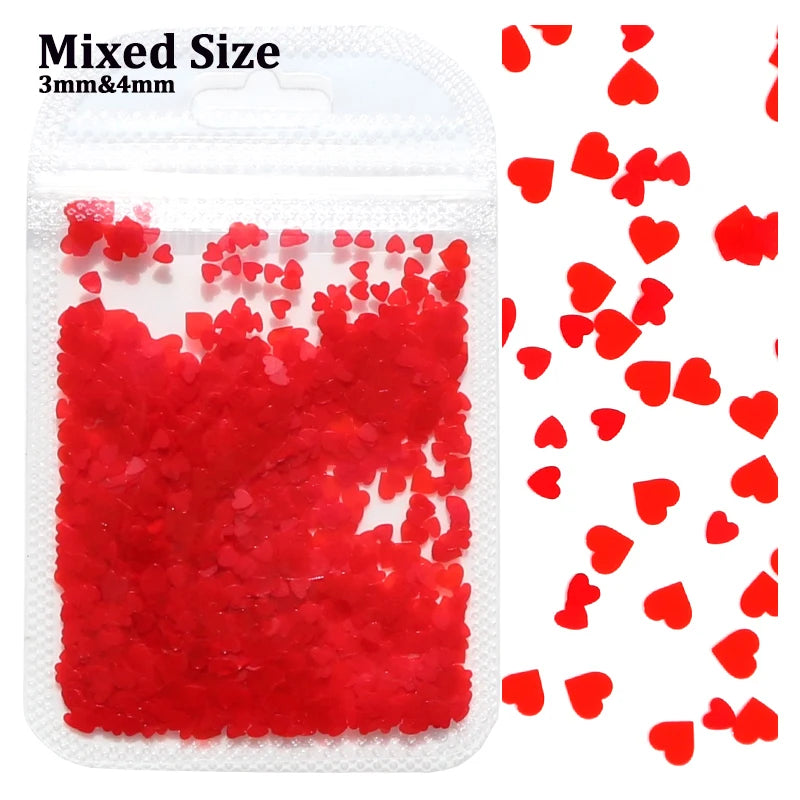 2g Holographic Nail Art Glitter Shiny Sweet Love Red Heart Flakes Sequins 3D Nail Paillette Manicure Valentine's Day Decorations