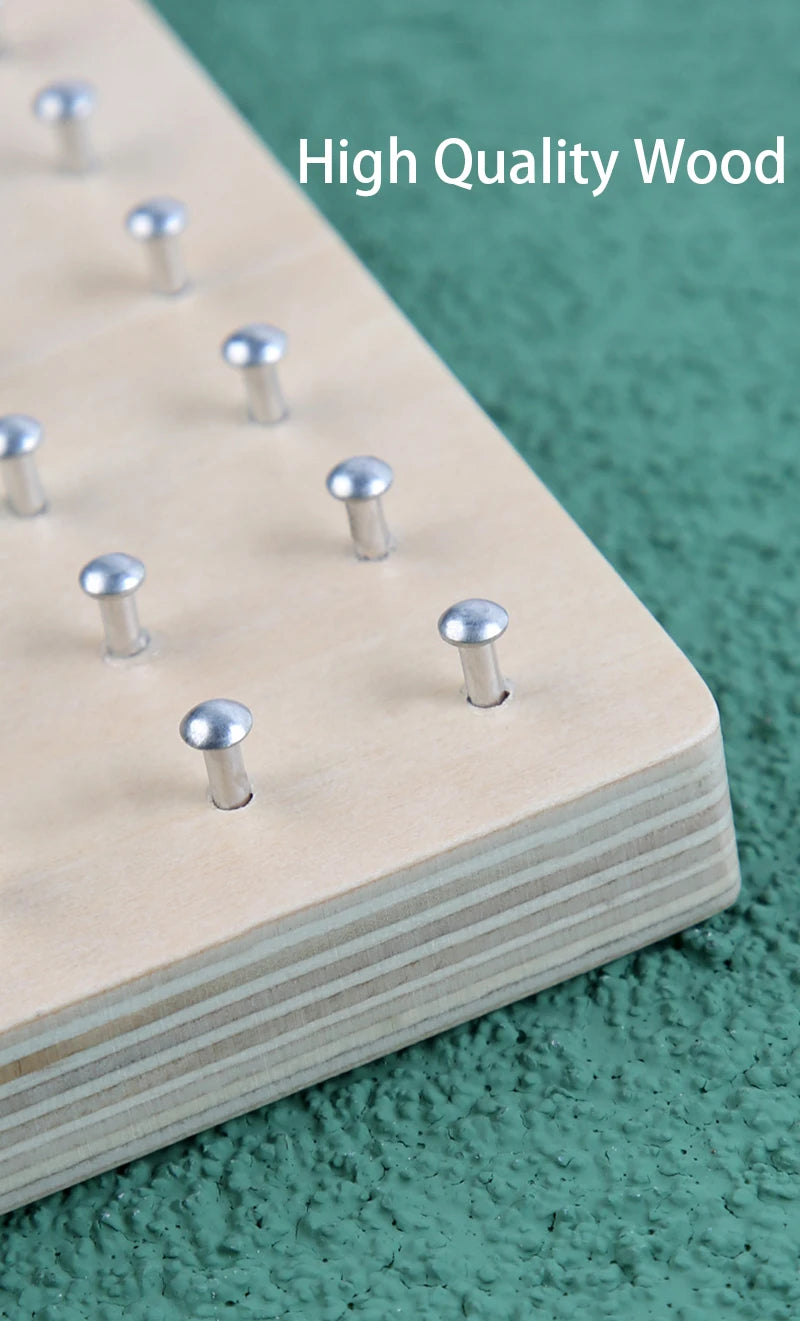 Juego de juguetes de madera Montessori de matemáticas para niños, figuras geométricas, banda elástica, tabla de clavos, juguete educativo creativo, regalo de Navidad ideal