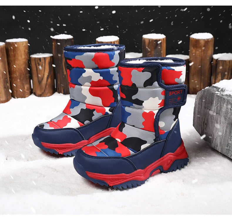 Winter Children Shoes Plush Waterproof Fabric Non-Slip Girl Shoes Rubber Sole Snow Boots Fashion Warm Outdoor Boots