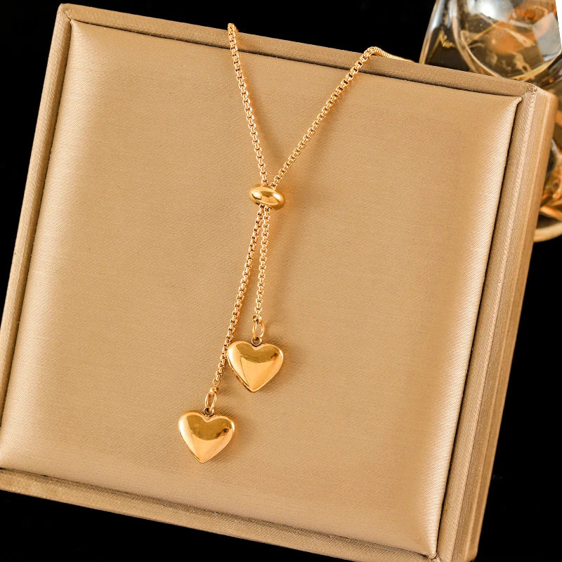 EILIECK 316L Stainless Steel Heart Love Pendant Necklace For Women Fashion New 18K Gold Plated Neck Chain Jewelry Collar Gift
