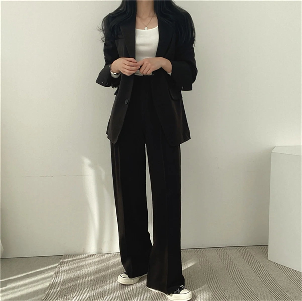 Women’s Elegant Blazer & Wide-Leg Pants Set – Office & Business Wear