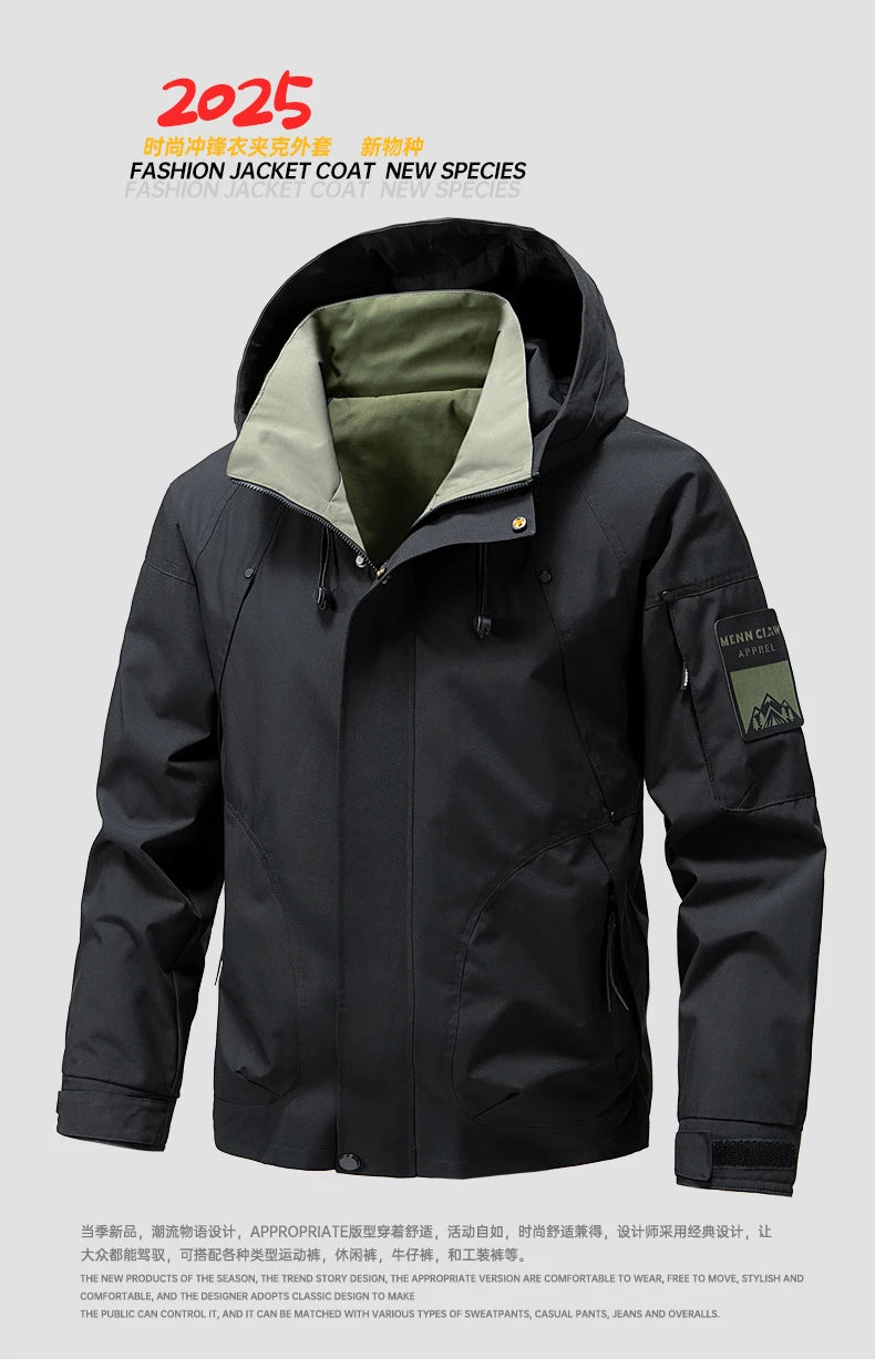 Cortavientos Cargo para Hombre, Chaquetas de Motocicleta, Ropa Militar Impermeable, Chaqueta con Capucha para Hombre, Abrigo para Acampar al Aire Libre y Senderismo
