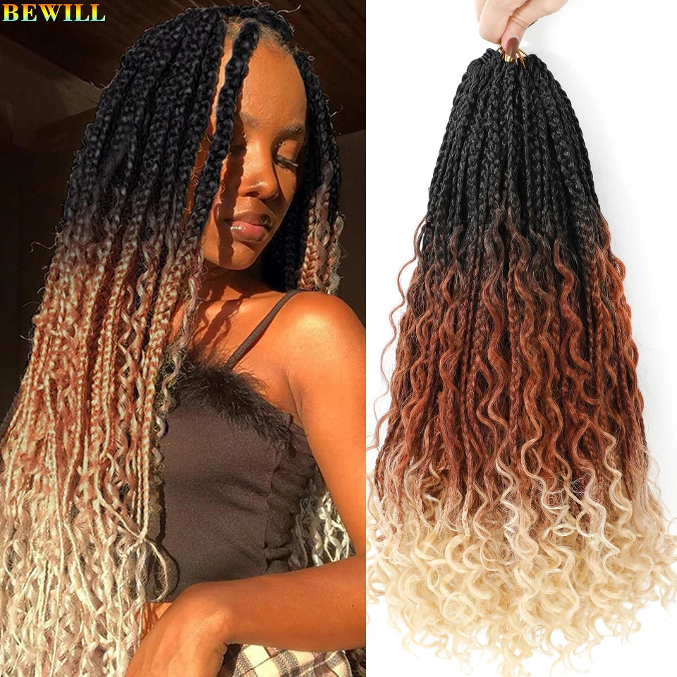 18" Long Boho Braids Extensions Goddess Box Braids Crochet Hair Black Purple Pink Synthetic Braiding Hair Bohemian Hippie Braids