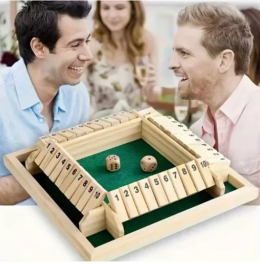 Jeu de société classique en bois à 4 faces avec 2 dés et instructions de fermeture, version classique sur table et jeu de société de pub