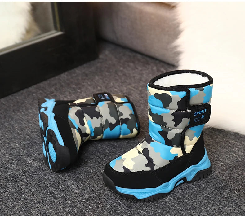 Winter Children Shoes Plush Waterproof Fabric Non-Slip Girl Shoes Rubber Sole Snow Boots Fashion Warm Outdoor Boots