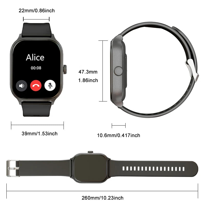 Smartklokke, trådløs anrop/oppringing, multisportmodus, anropspåminnelse og avvisning, SMS-påminnelse, for iPhone/Andriod