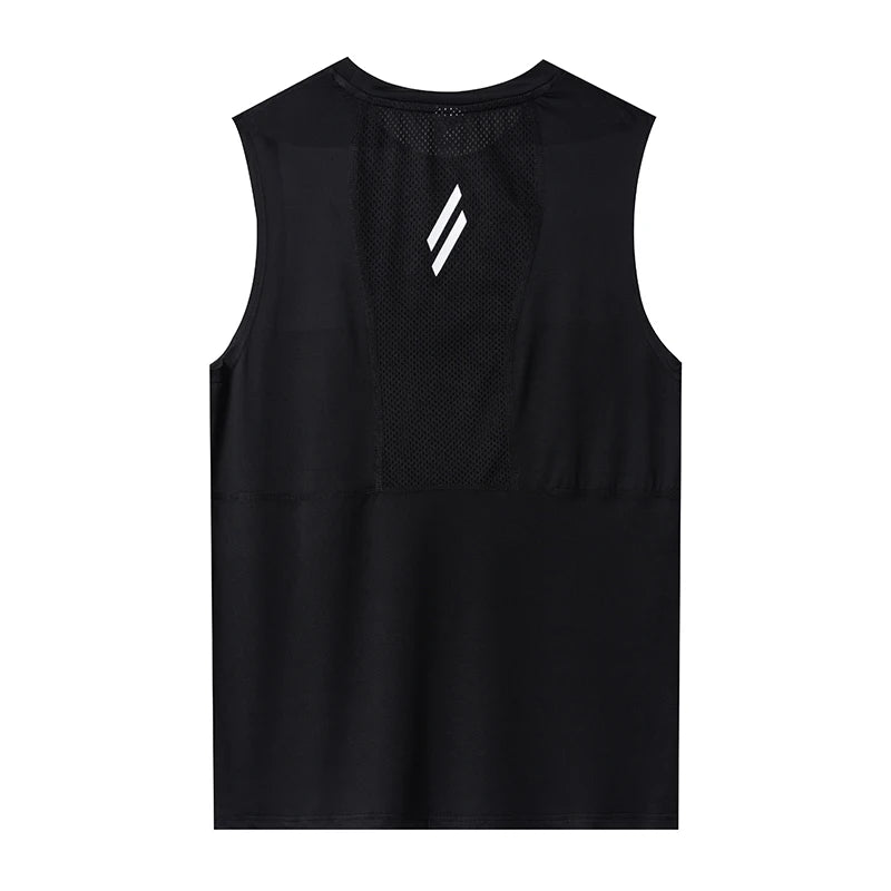 Chaleco de hombre negro transpirable de fibra de poliéster de secado rápido, sin mangas deportivo, apto para gimnasio, correr y entrenar, casual