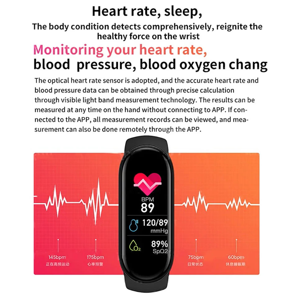 M6 Smartwatch Hombre Mujer Pulsera Inteligente de Fitness Banda Deportiva Monitor de Frecuencia Cardíaca y Presión Arterial Relojes Impermeables Multifunción
