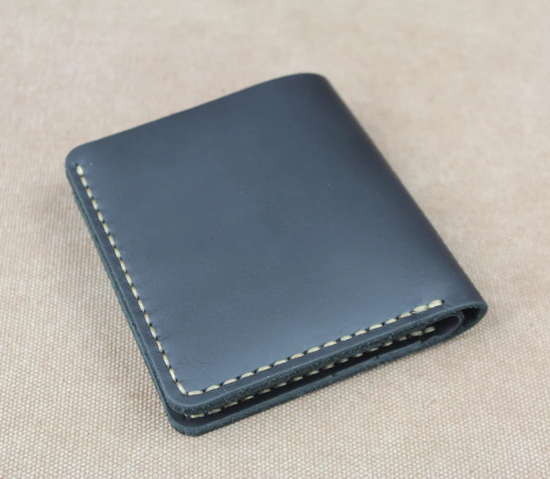 Cartera de lujo hecha a mano de cuero genuino Crazy Horse para hombre, cartera pequeña de cuero para hombre, monedero corto con clip para billetes, bolsa para dinero, café negro