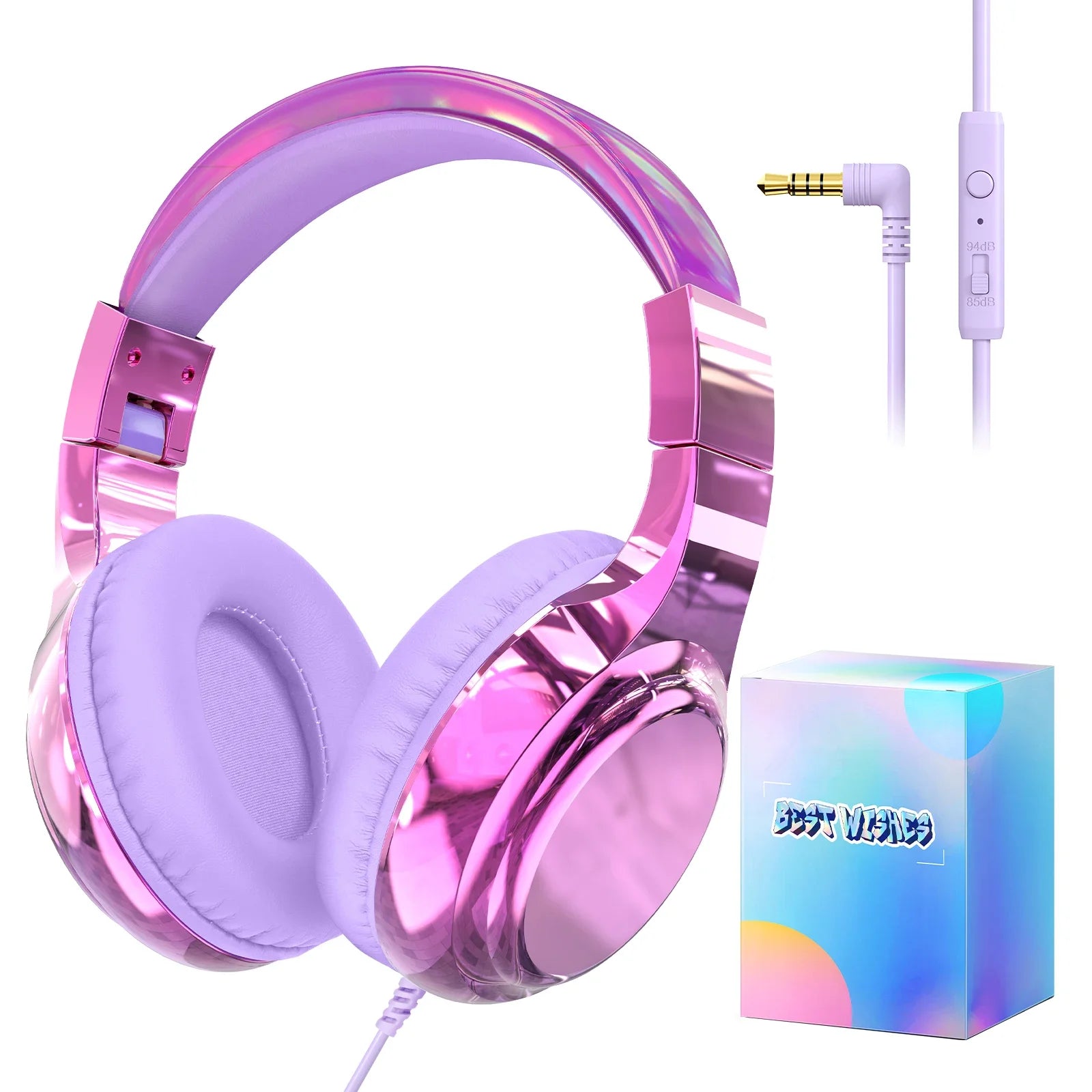 Casque filaire pour enfants pour l'école 85/94 dB Volume limité Casque supra-auriculaire pour enfants filles Casque de jeu pliable avec micro