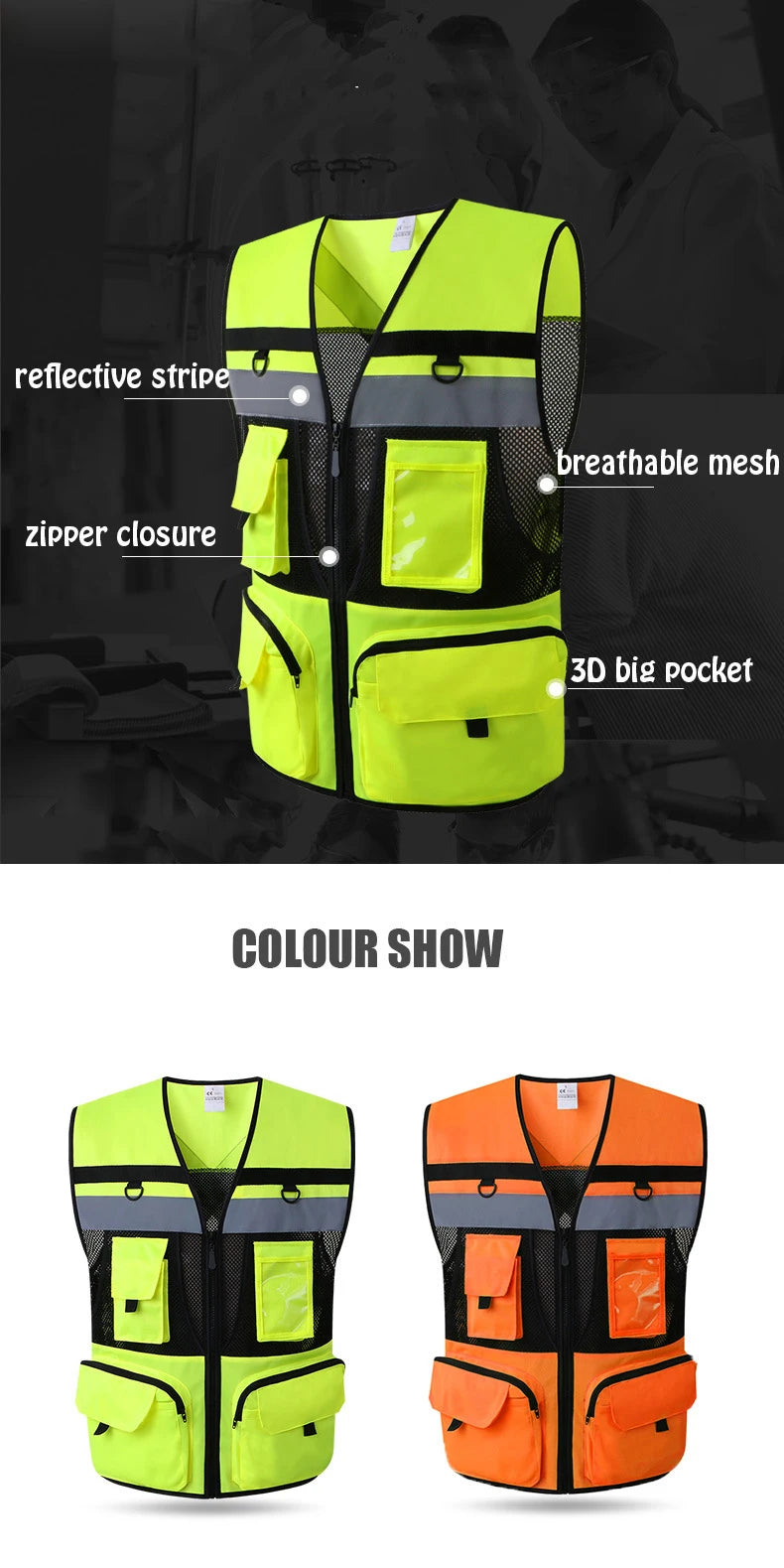 Arbeidsvest med multifunksjonelle lommer Arbeidsvest for menn Konstruksjon Byggearbeid Vester