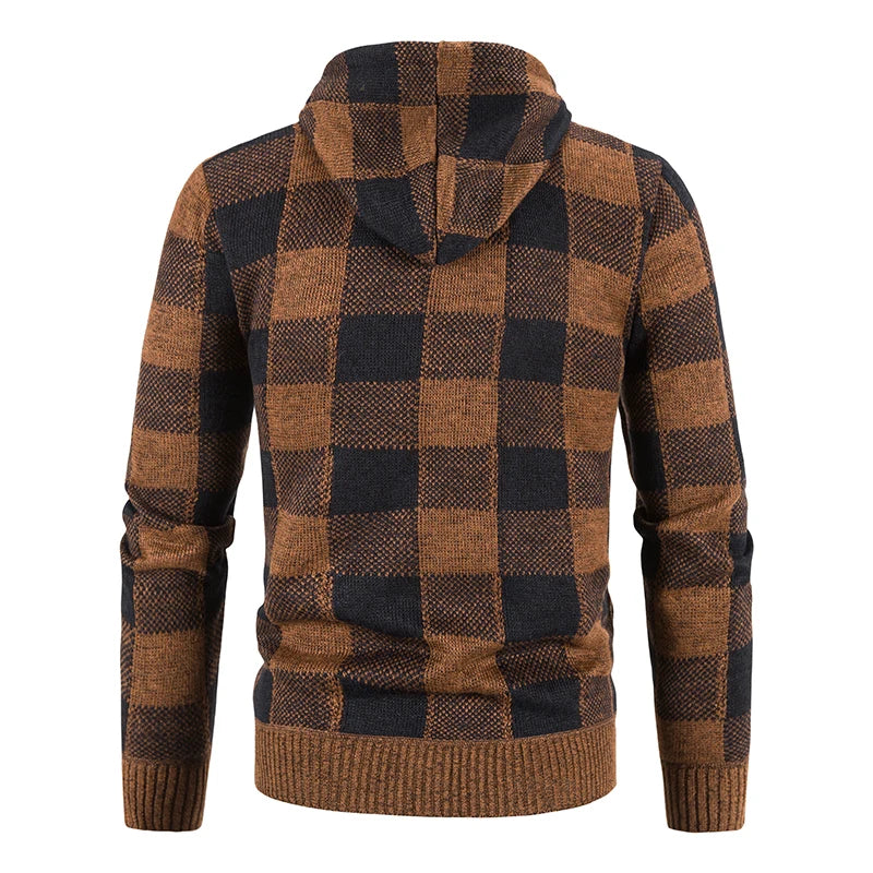 Chaqueta a cuadros nueva para hombre, suéter con capucha, forro polar de otoño e invierno, ropa informal gruesa y cálida, cortavientos para el frío